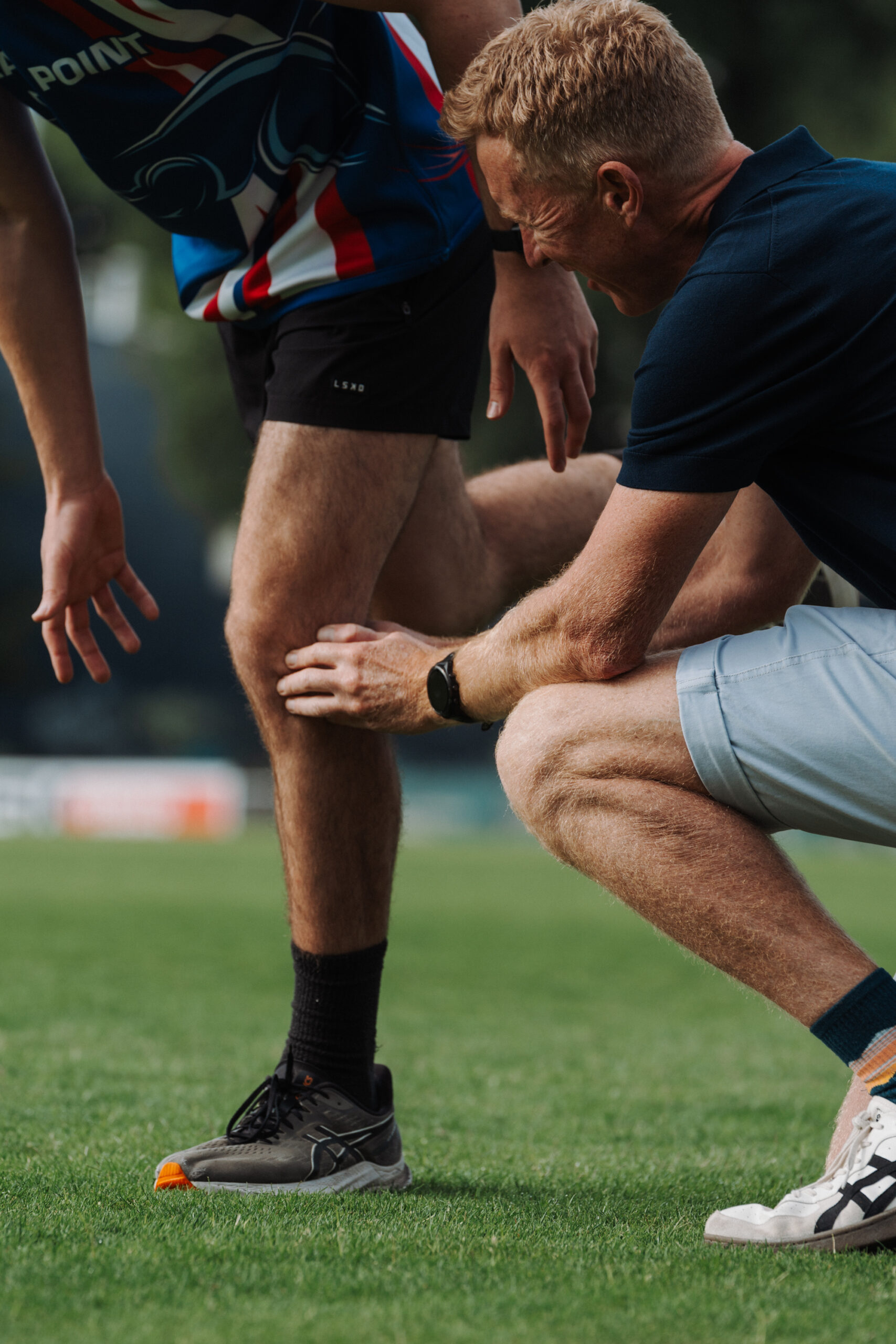 Physio.Co_LR-05990 Footy player having his stance examined. Ballarat Physio Clinic